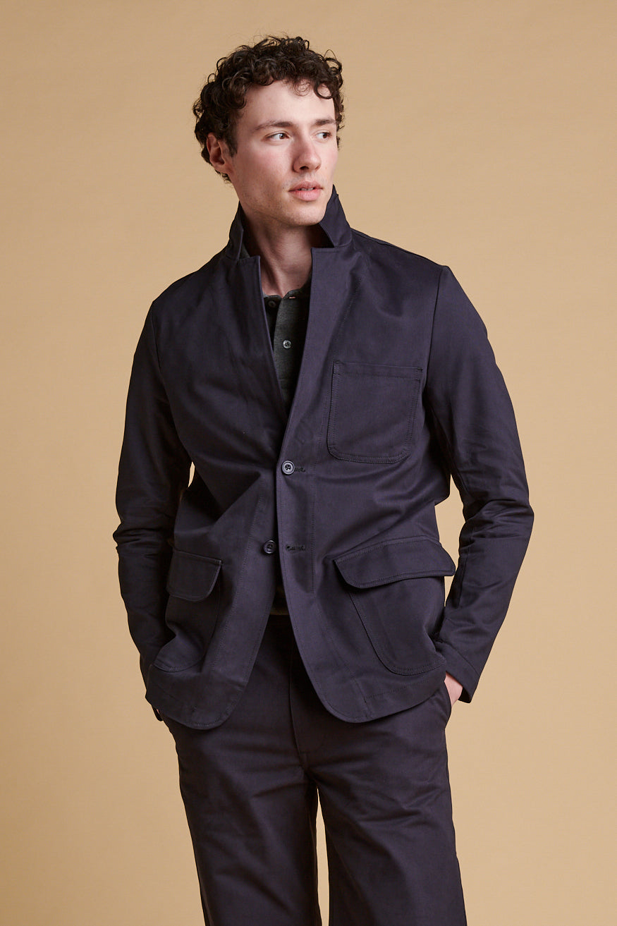 Male wearing dark navy James single breasted blazer.