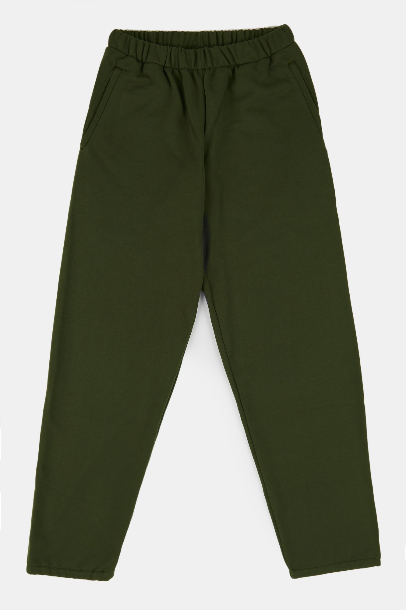 Flatlay product shot of women's sweatpants in olive
