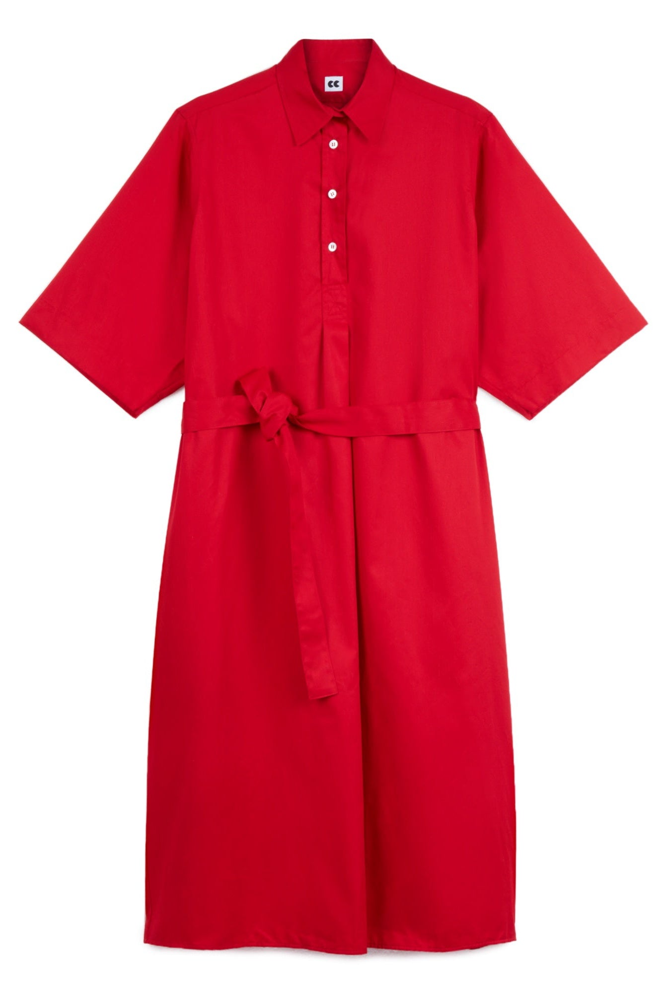 Cotton Dress - Straight - Red - product flatlay shot Community Clothing