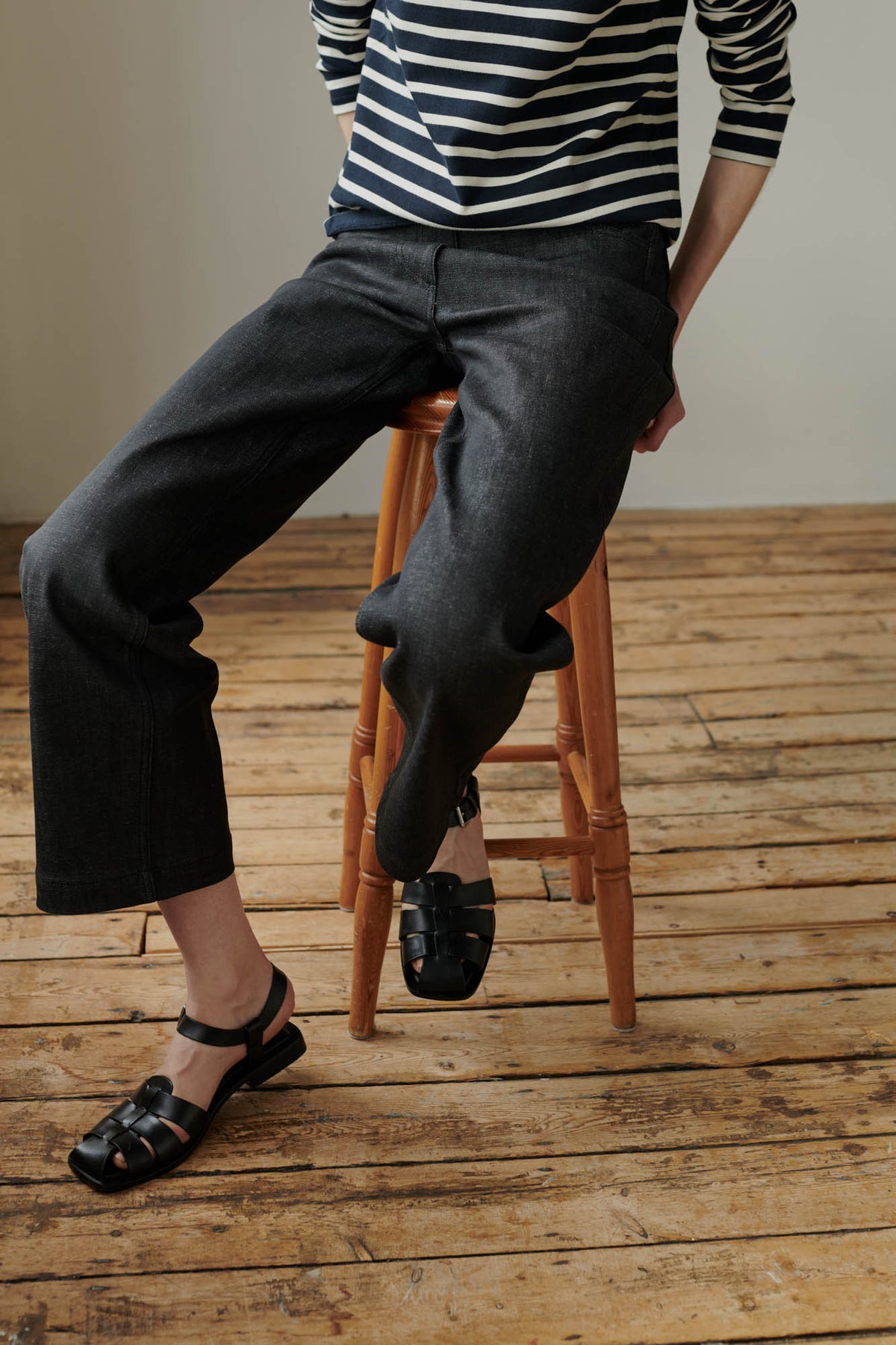 Female wearing work jean in black