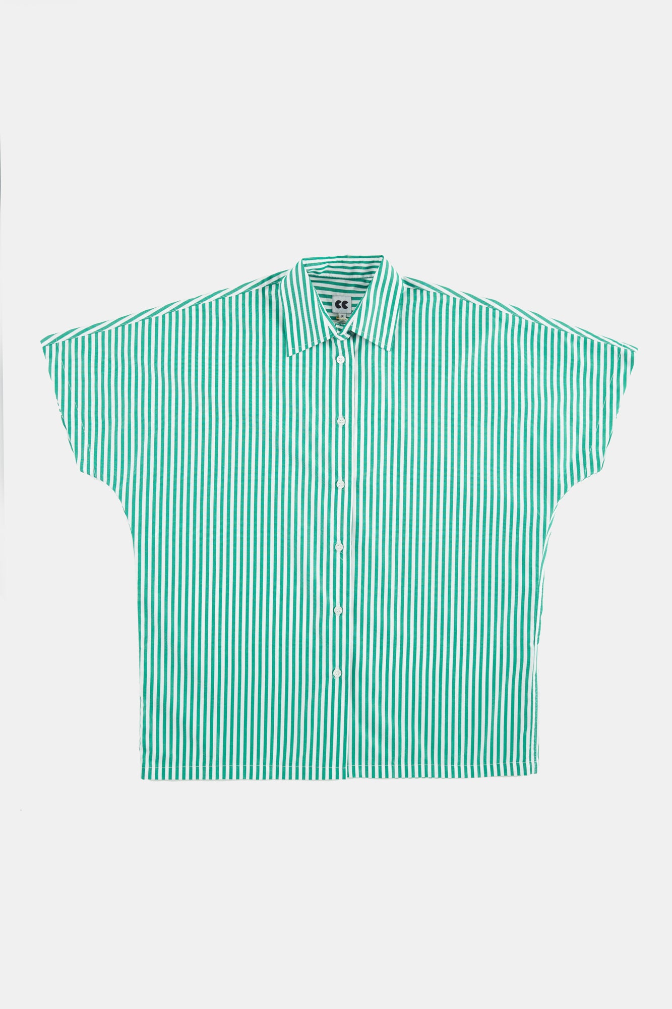 women's ava short sleeve shirt in green and white stripe flatlay