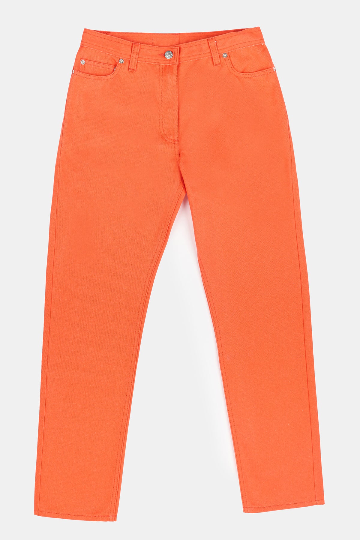 Flatlay product shot of women's Gloria Tapered Jean in flame red 