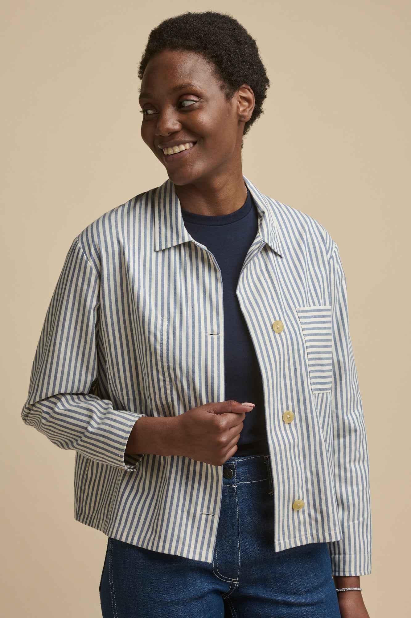 The Quarry Bank Women's Elena Stripe Overshirt - Navy/White