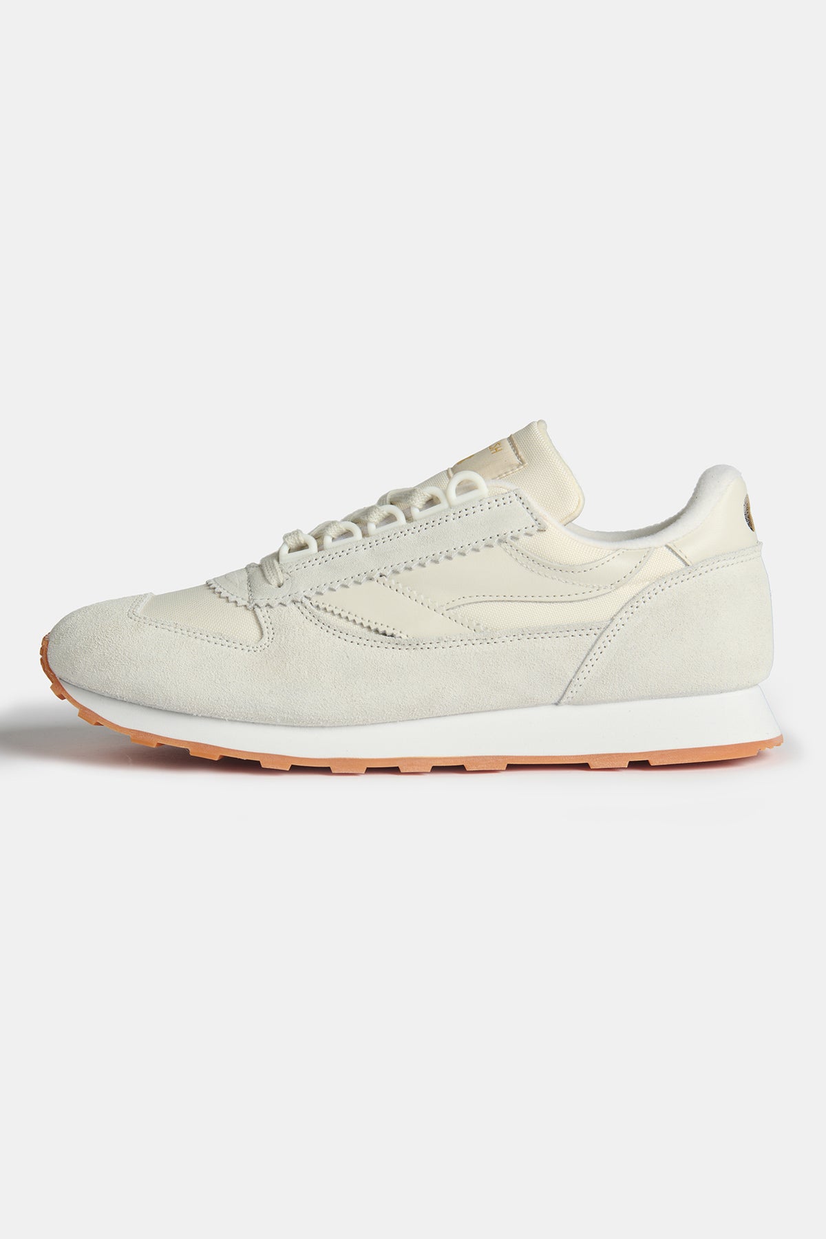The side view of  Walsh X CC Parlick trainers in Ivory/Stone/White