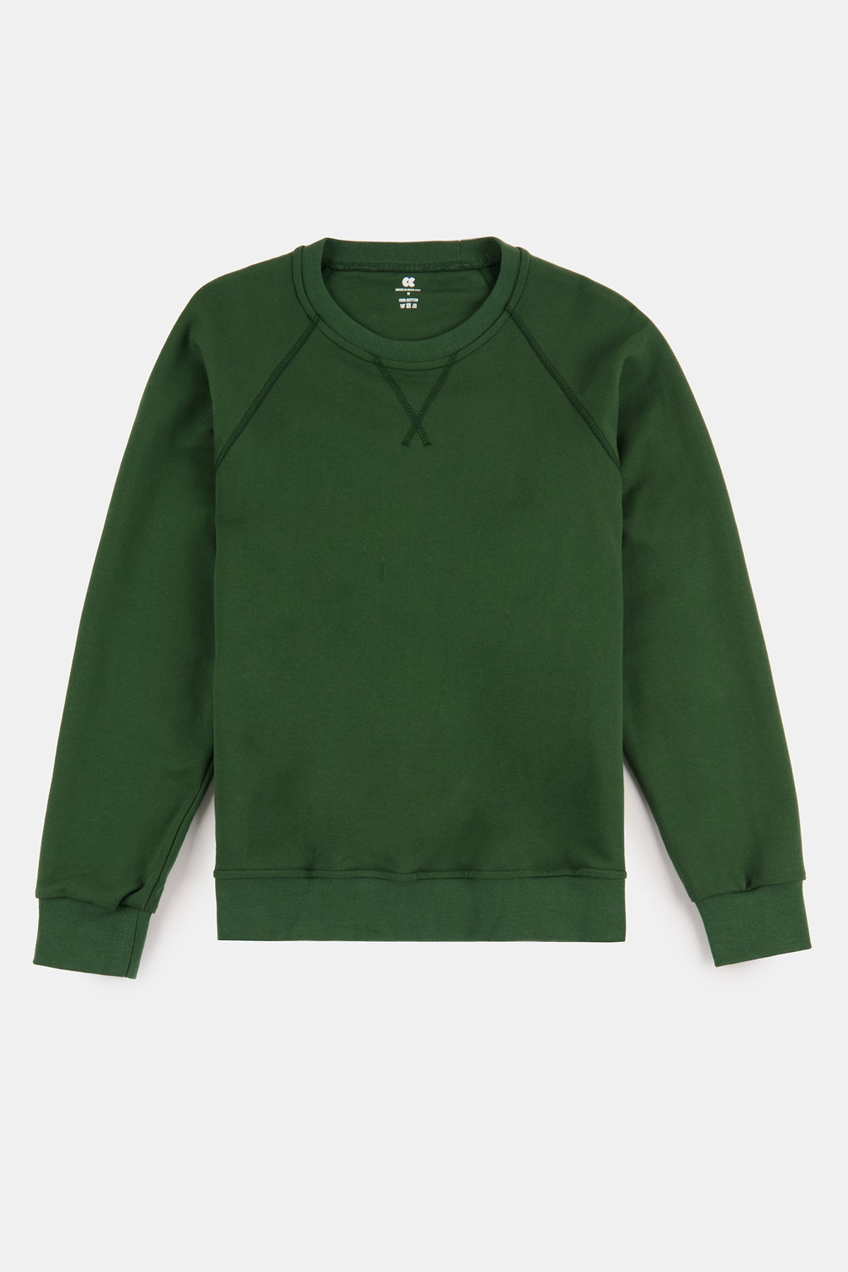 Flatlay product shot of women's raglan sweatshirt in bottle green