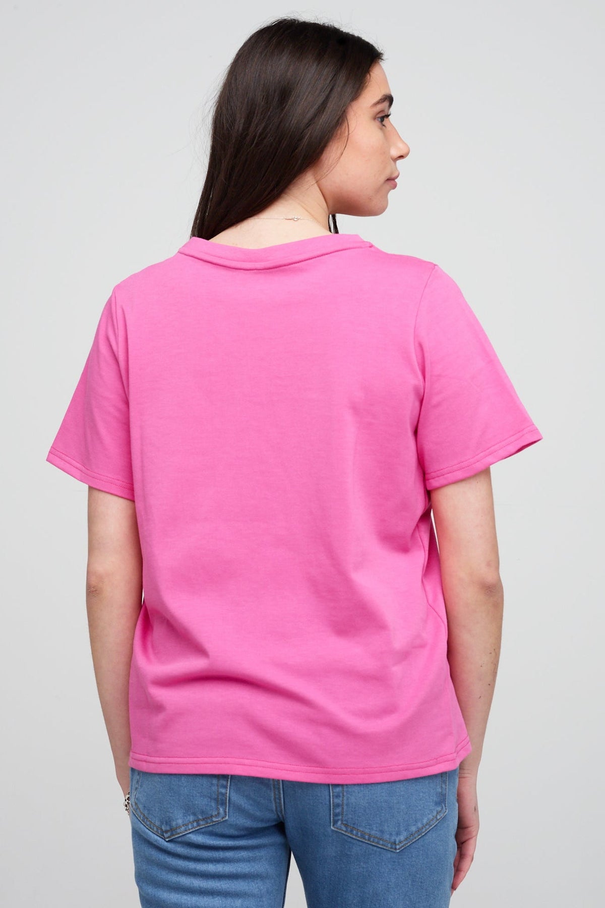 Women's Short Sleeve V-Neck T Shirt - Fuchsia Pink