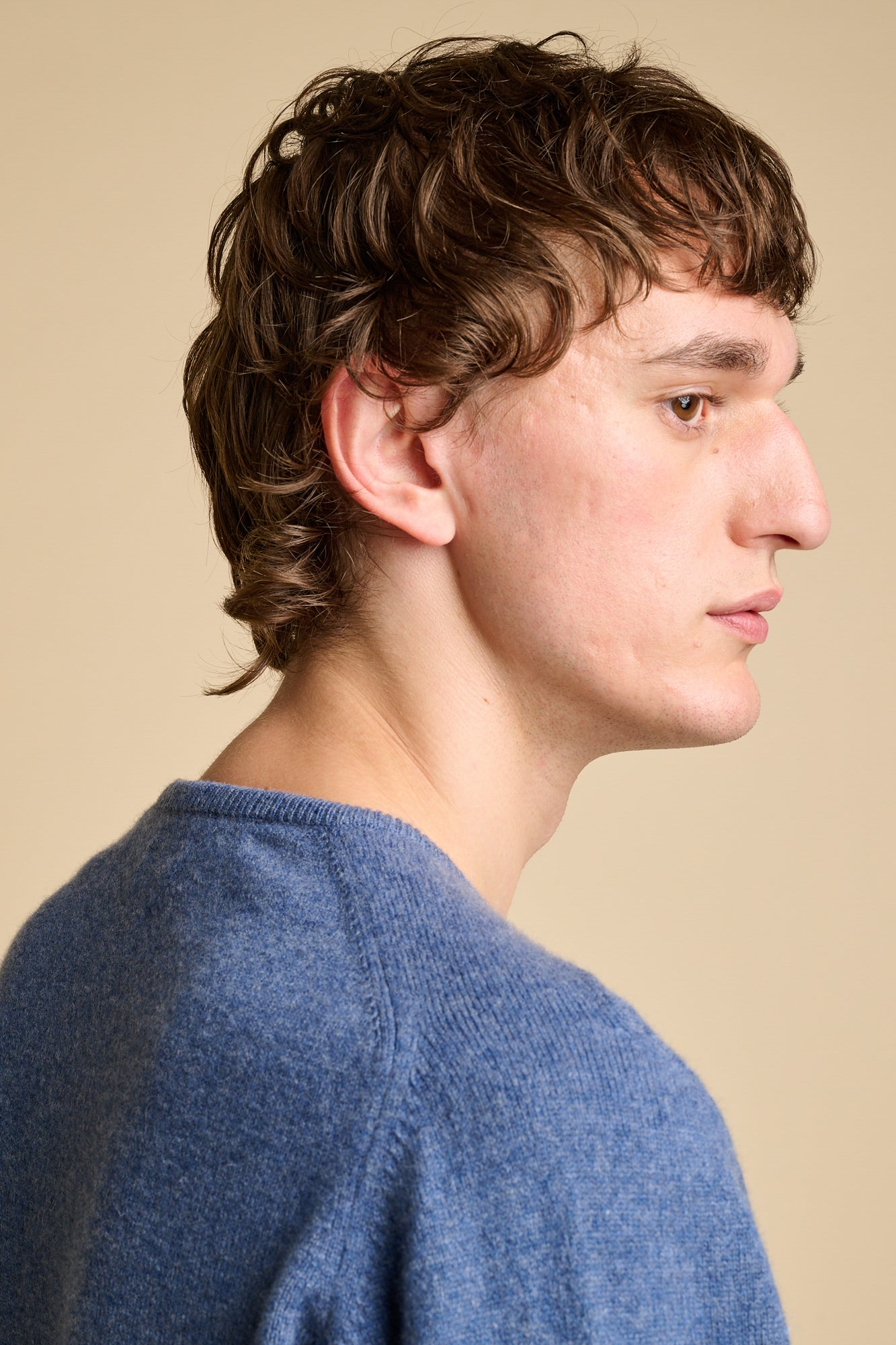 Men's Lambswool Saddle Shoulder Crew Neck- Denim