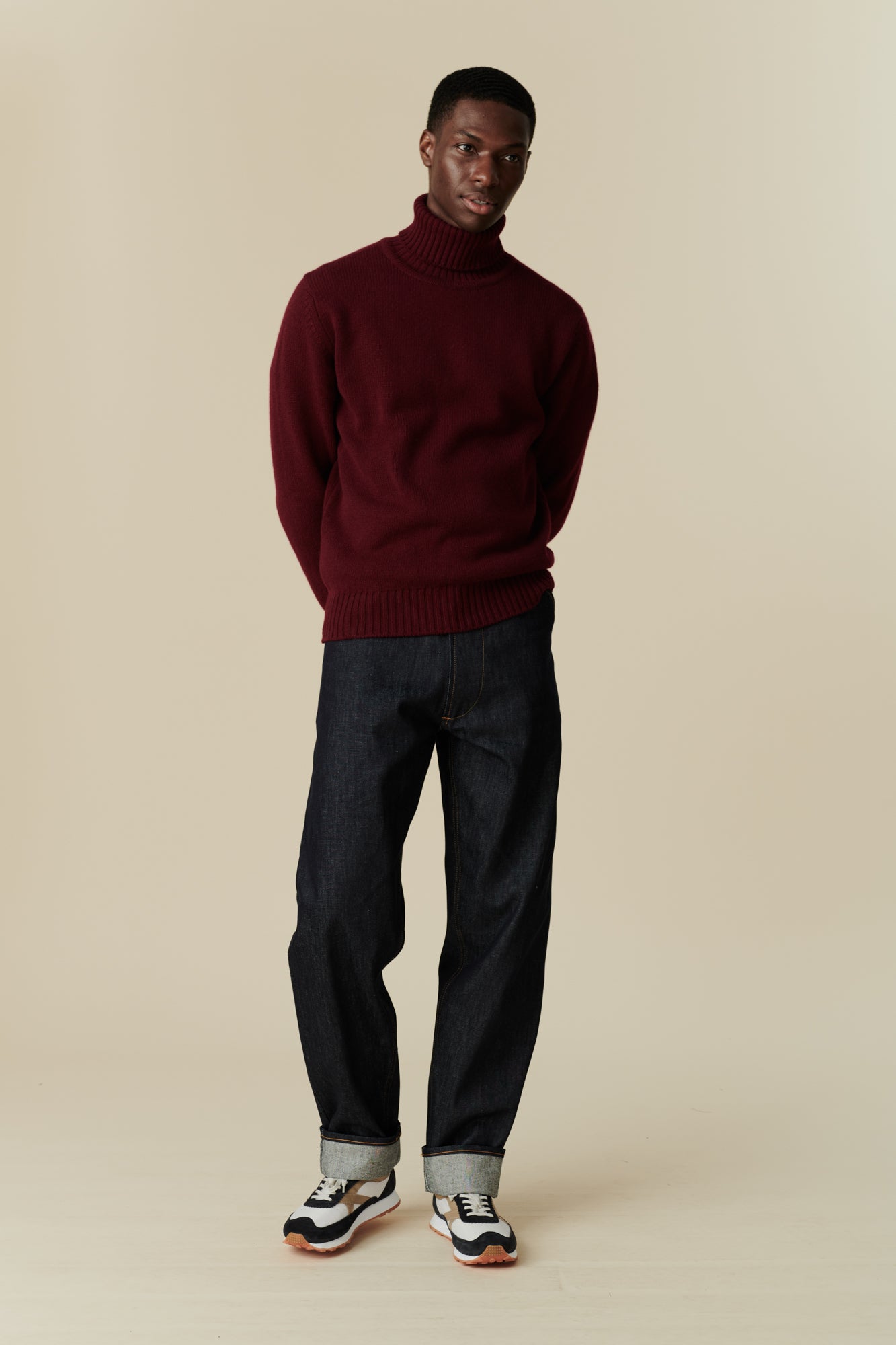 Men's Lambswool Roll Neck Jumper - Burgundy