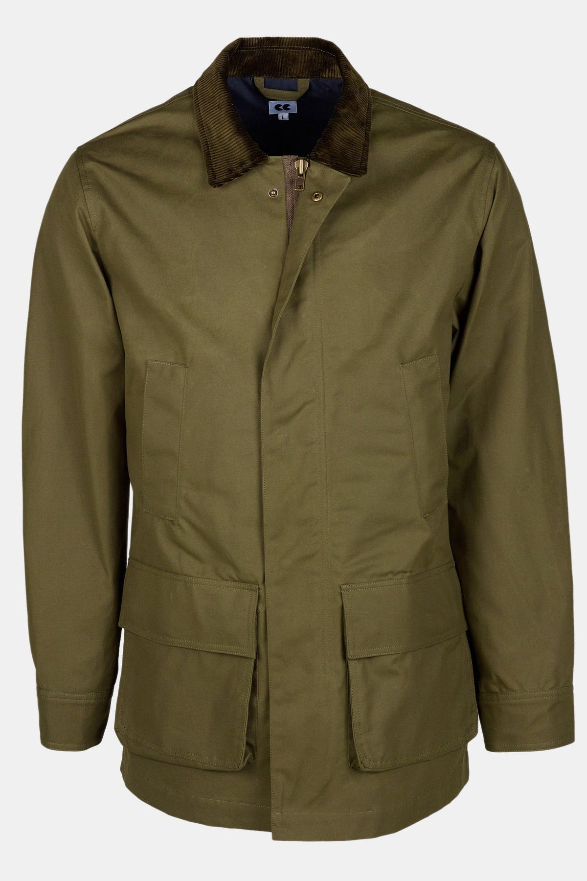 Ghost mannequin product shot of barn jacket in olive