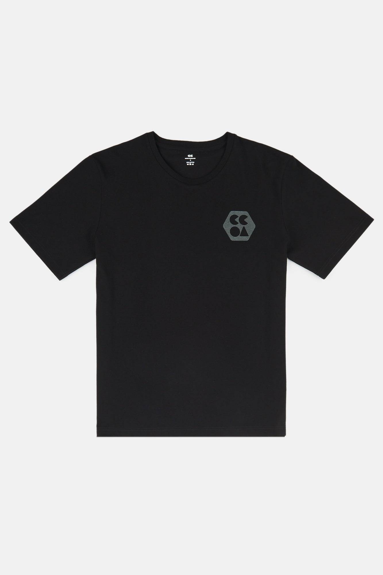 Flatlay product shot of men's breathable t shirt plastic free in black