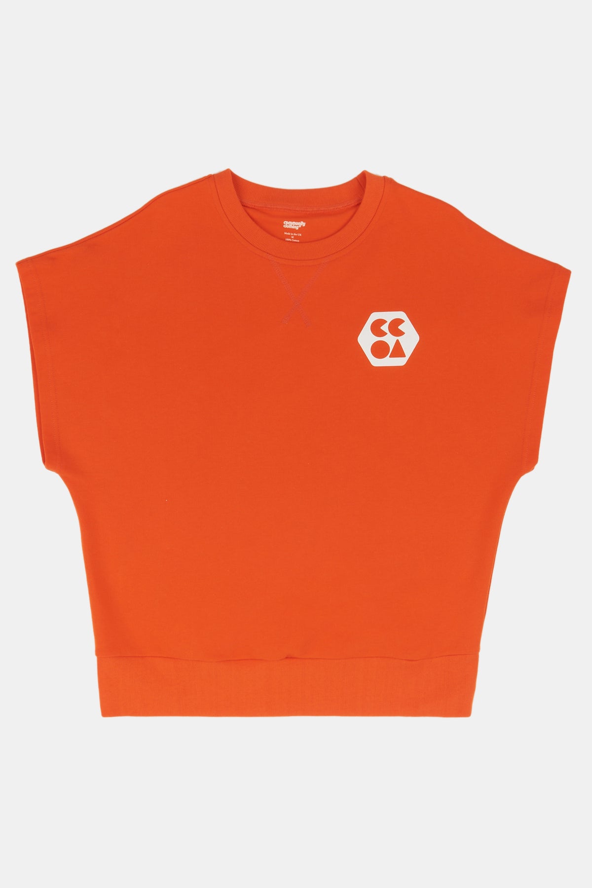 Flatlay product shot men's sleeveless sweatshirt plastic free in flame red