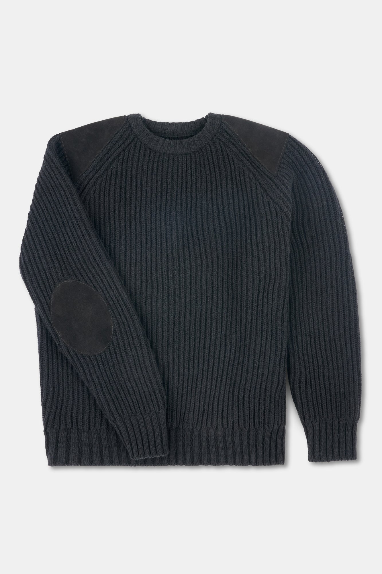 Black fisherman ribbed jumper on white background