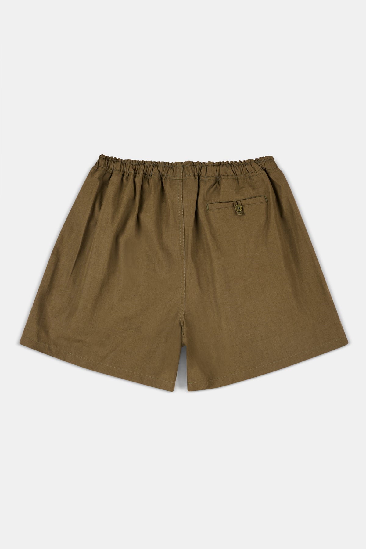 Back of olive shorts on a white background