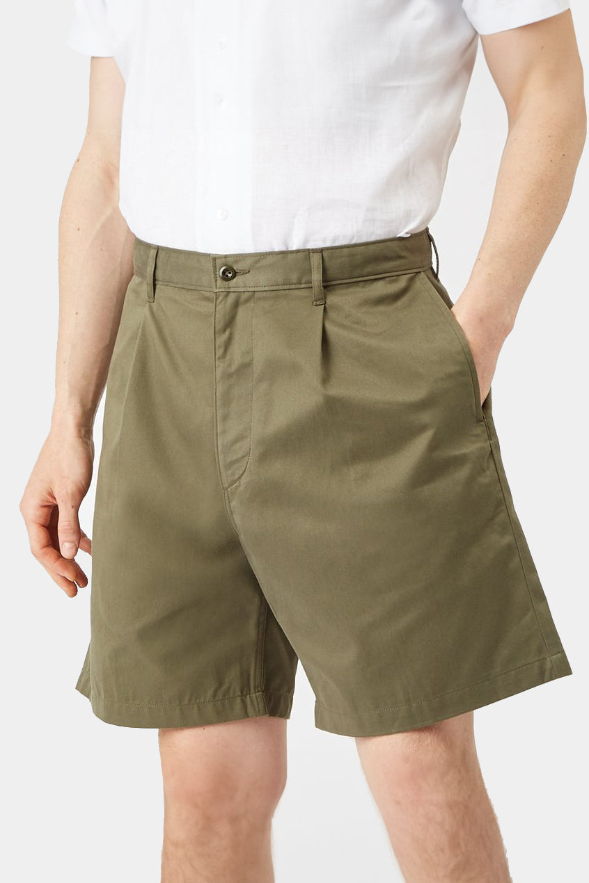 Men's Cotton Shorts - Pleated - Olive - Community Clothing