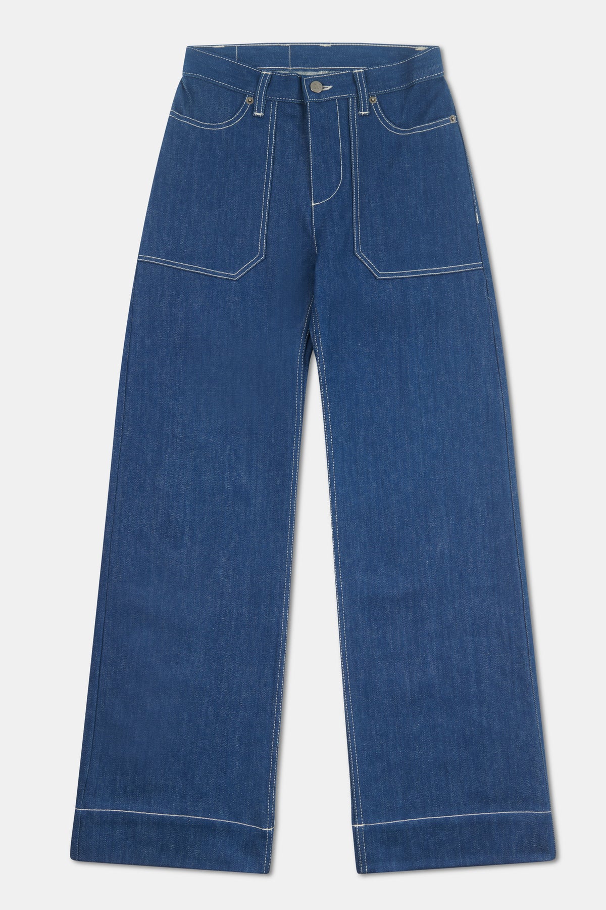 Blue jeans on a light gray background