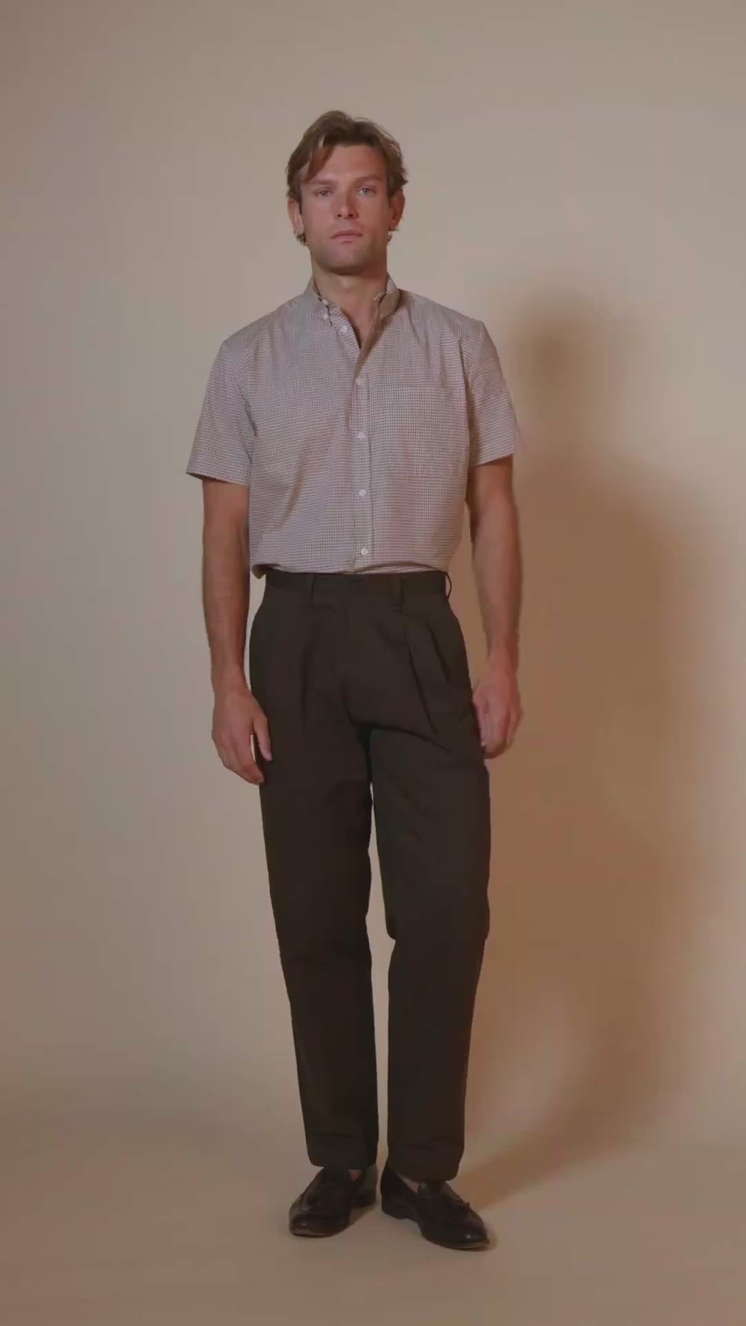 Mens Heavier Weight Pleated Chino - Chocolate