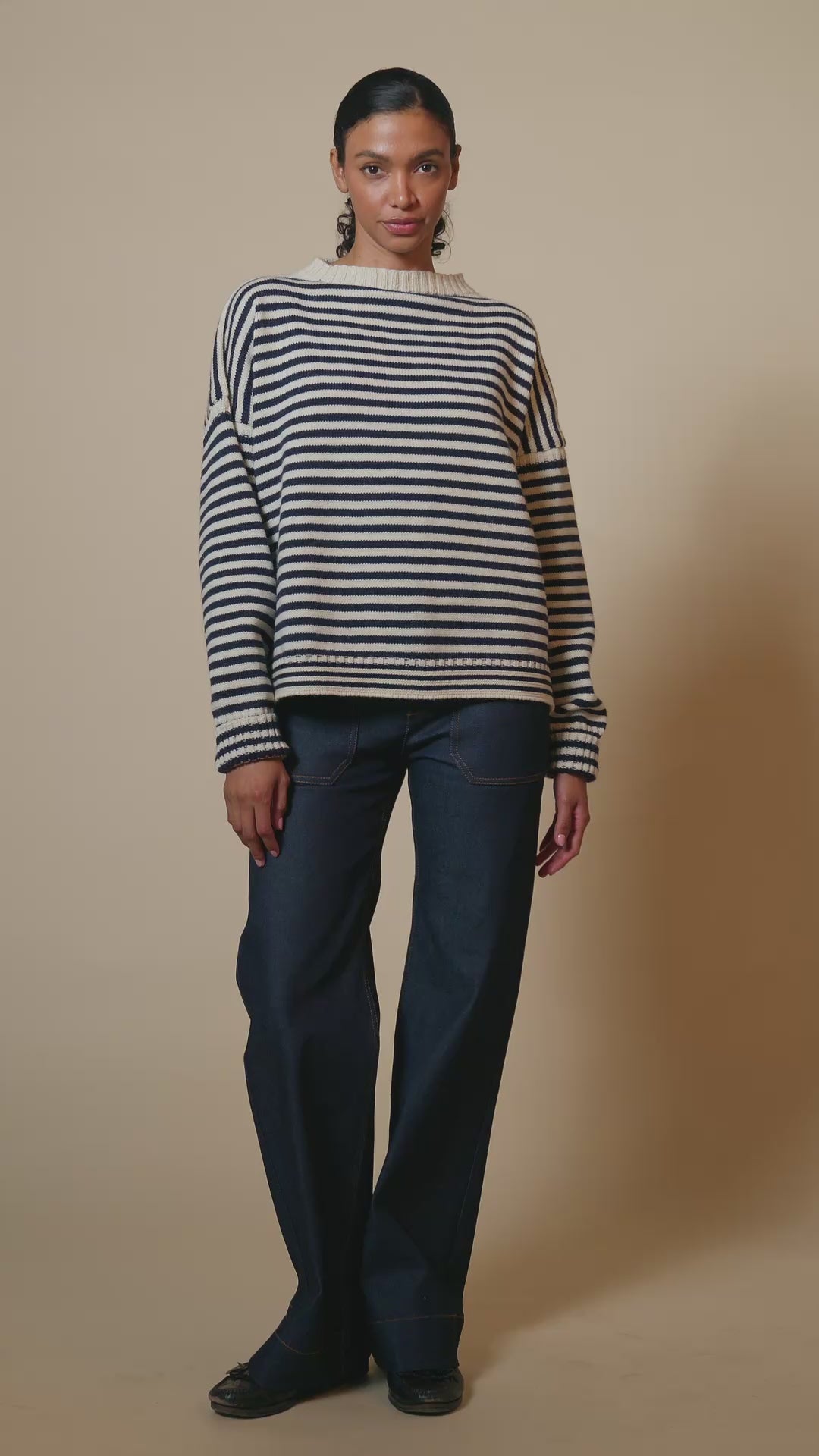 Womens Striped Guernsey - Navy/Ecru