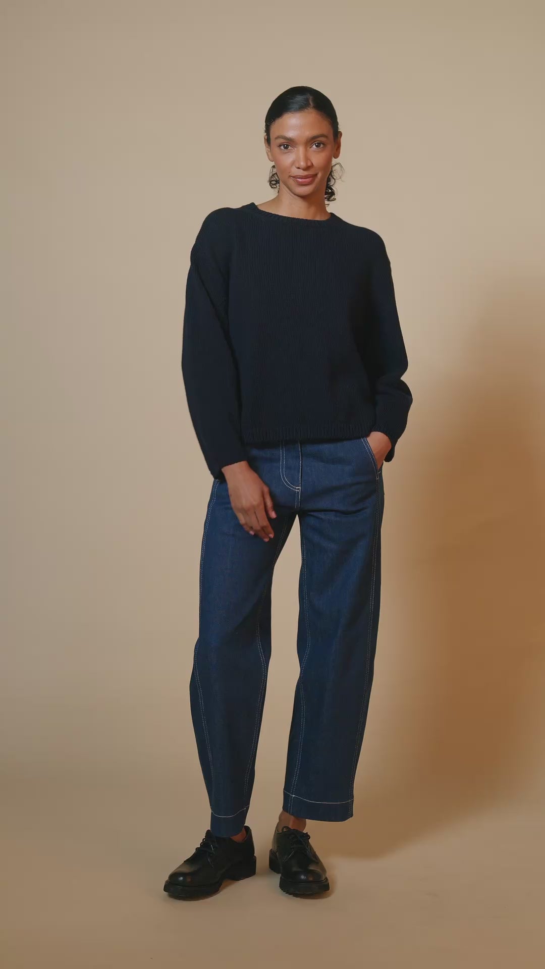 WOMENS COTTON CREW NECK - NAVY