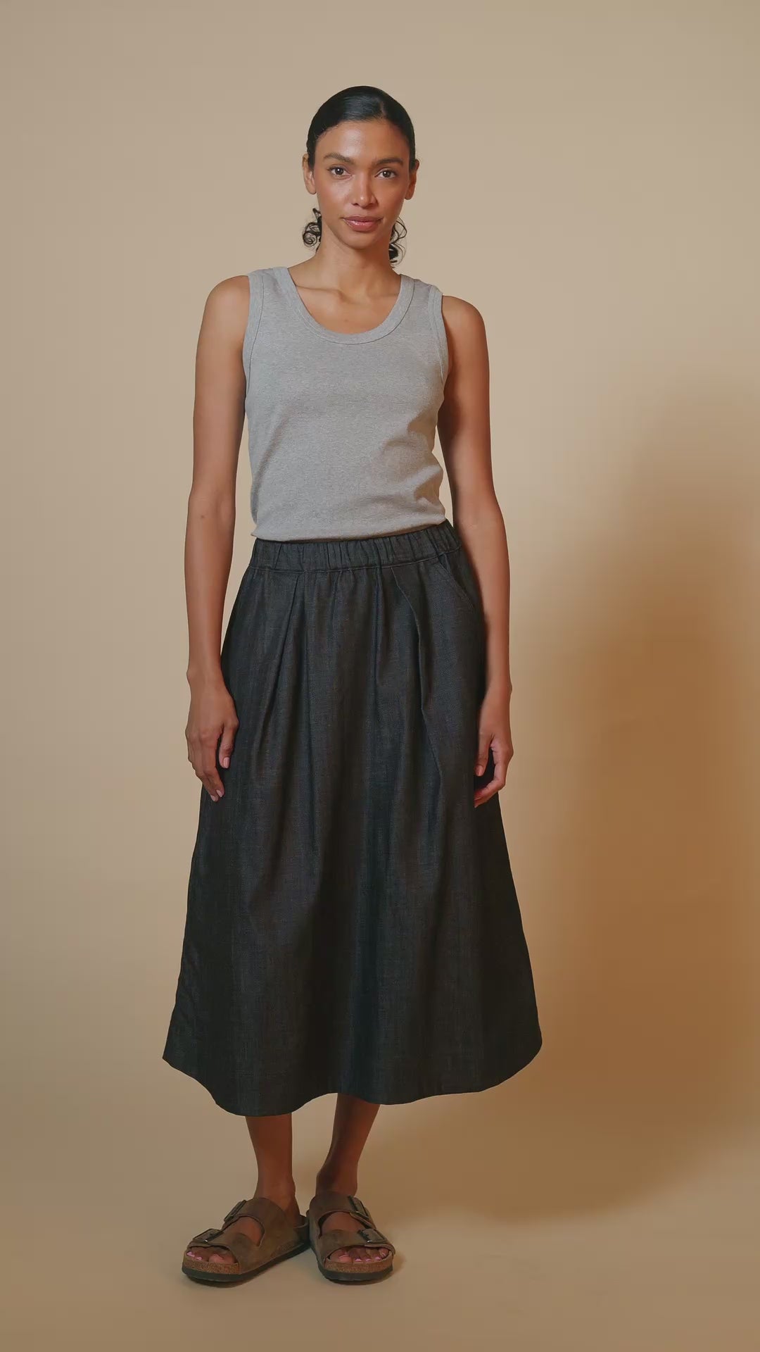 Lottie Full Denim Skirt - Black