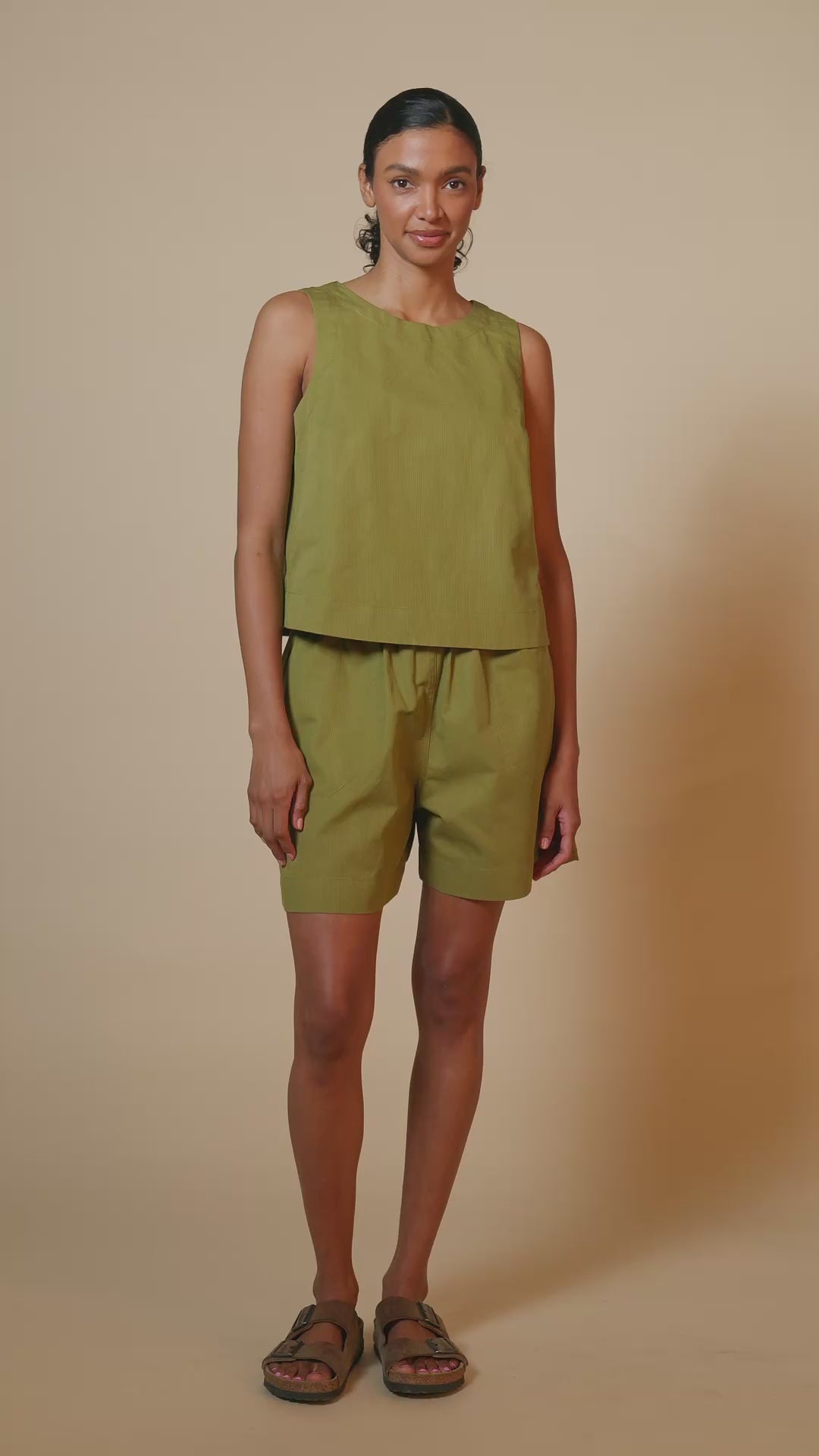 Sleeveless Top Cotton Hemp - Light Olive