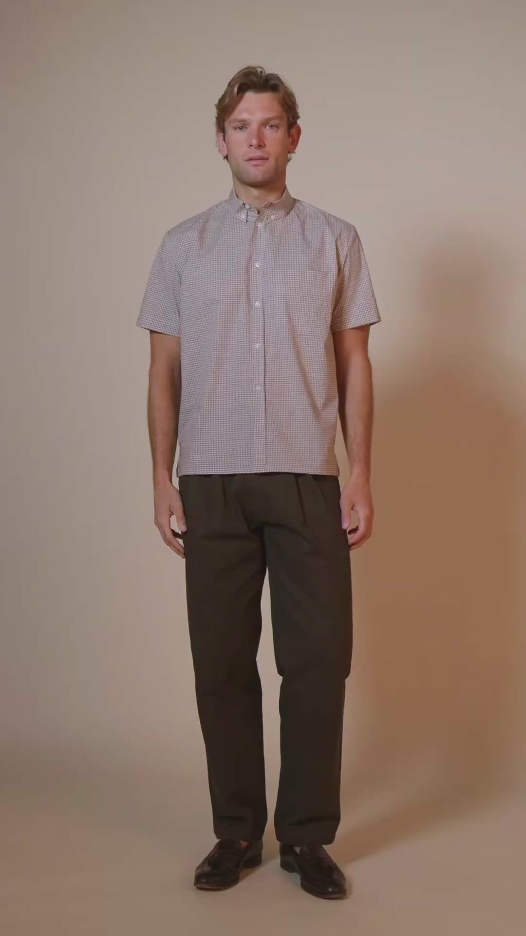 RALPH SHORT SLEEVE BUTTON DOWN COLLAR SHIRT - TAN