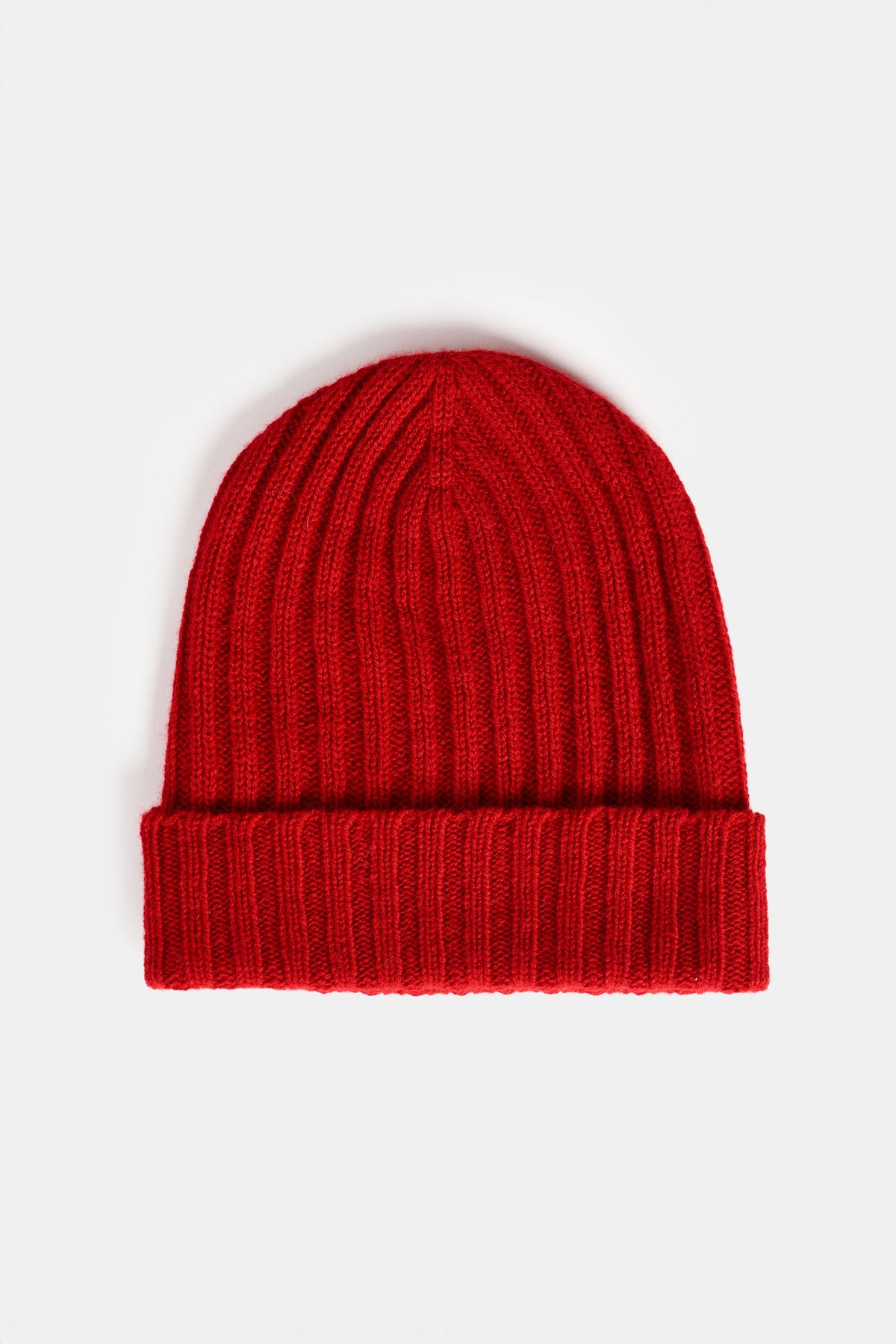 Unisex lambswool beanie hat in red flatlay